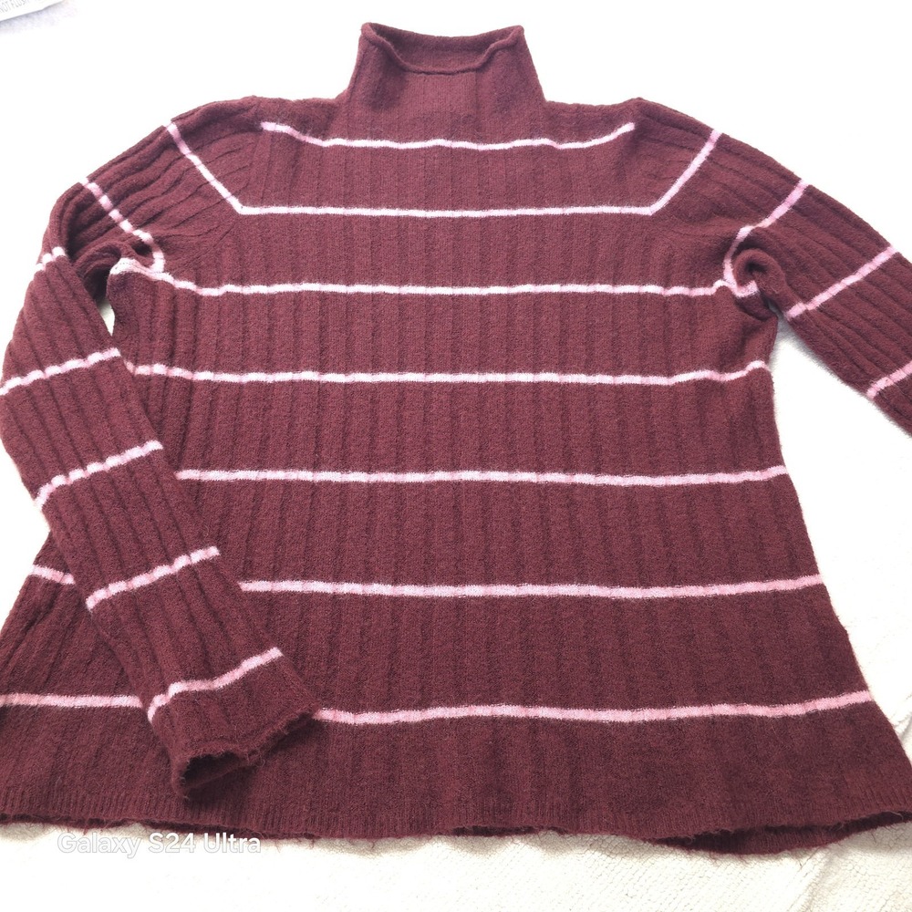 Madewell XXL Striped Turtleneck‎ Sweater Merino Wool Alpaca Blend Burgundy Pink
